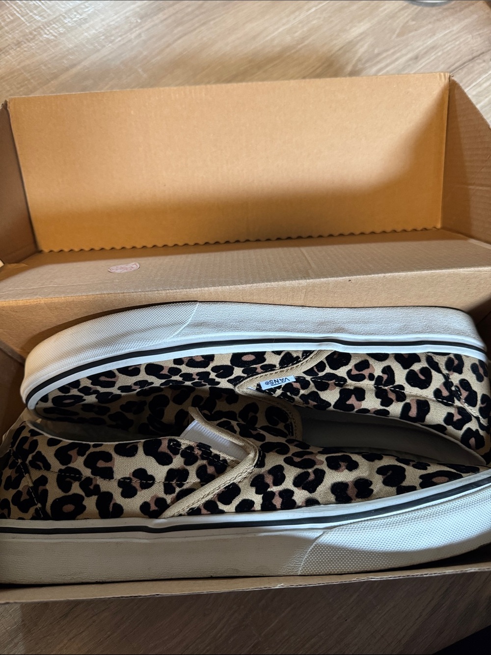 Vans Leopard Print Slip-On in Beige and Black